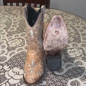 Kids Veretta Brown Leather Inlay Cowboy Boots